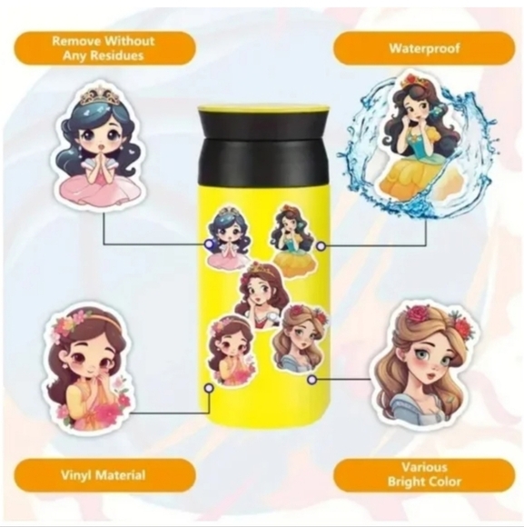 50 Pieces Princess Waterproof Doodle Stickers - Picture 3 of 7